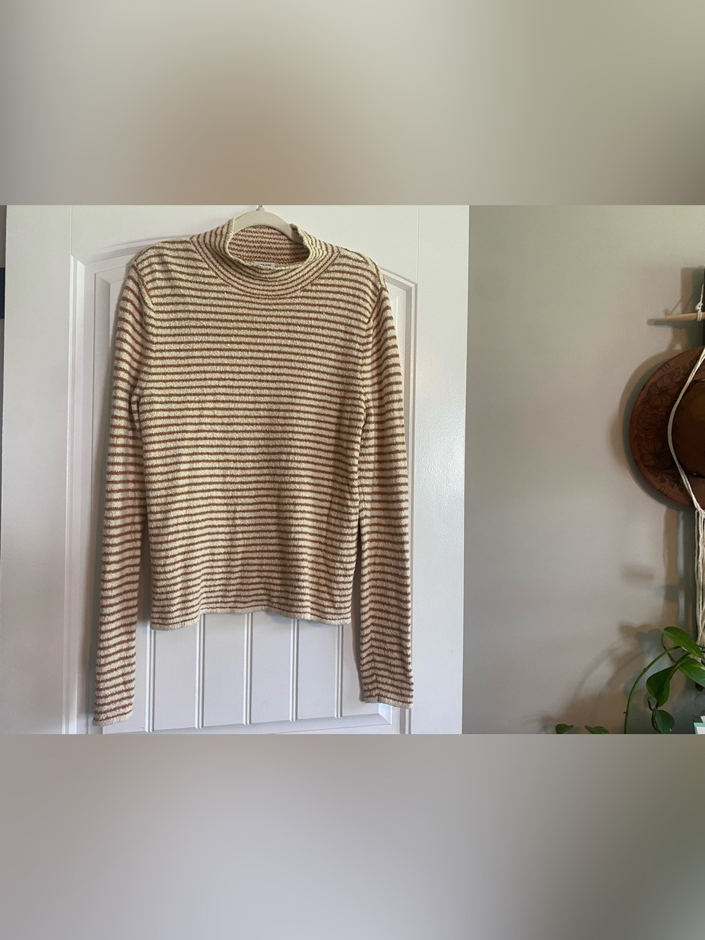 J. Crew Cream & Brown Striped Mockneck Sweater - Picture 5 of 10